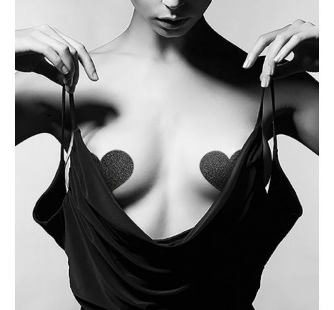 Украшение для грудей Flash - Heart Black Bijoux Indiscrets