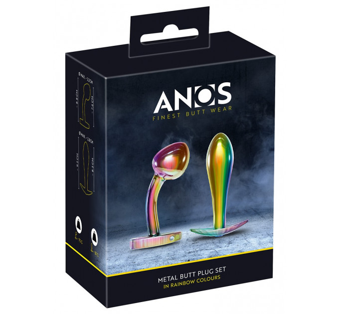 Набор металлических радужных анальных пробок Anos Metal Butt Plug Set, 2 шт.