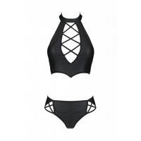Комплект білизни із вставками зі стреп-стрічки NANCY BIKINI black S/M - Passion