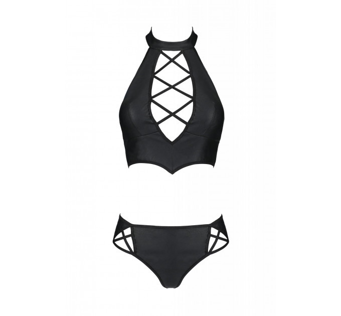 Комплект белья с вставками со стреп-ленты NANCY BIKINI black S/M - Passion