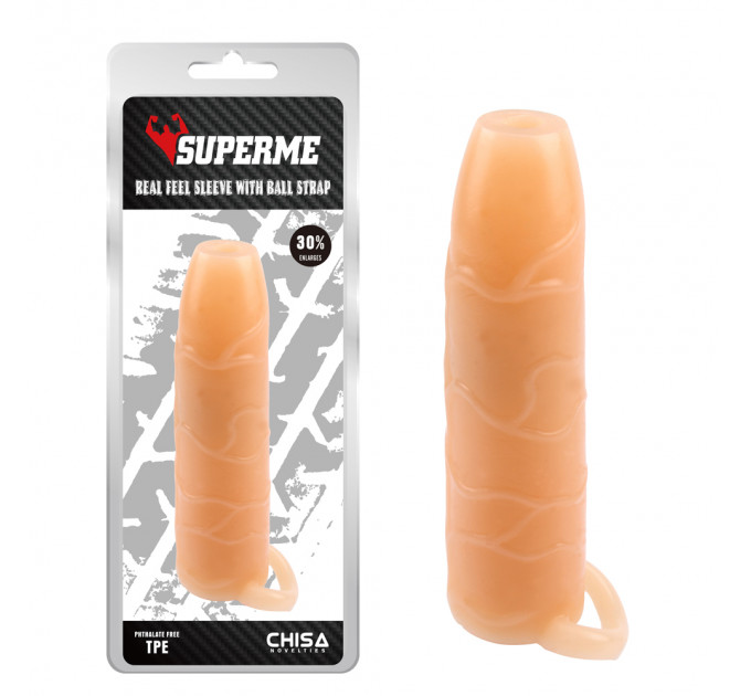 Реалістична насадка на член Chisa Superme Real Feel з кільцем на мошонку, бежева