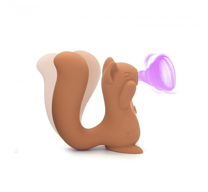 Вакуумный клиторальный стимулятор с вибрацией 2 в 1 в форме белочки Sweet Em Velvet Lure Brown