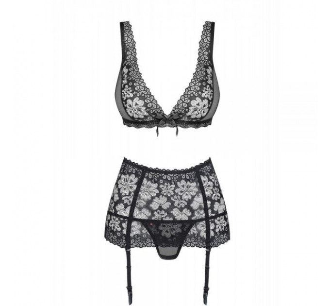 Комплект с поясом для чулок Obsessive 856-SEG-1 3 pcs set S/M