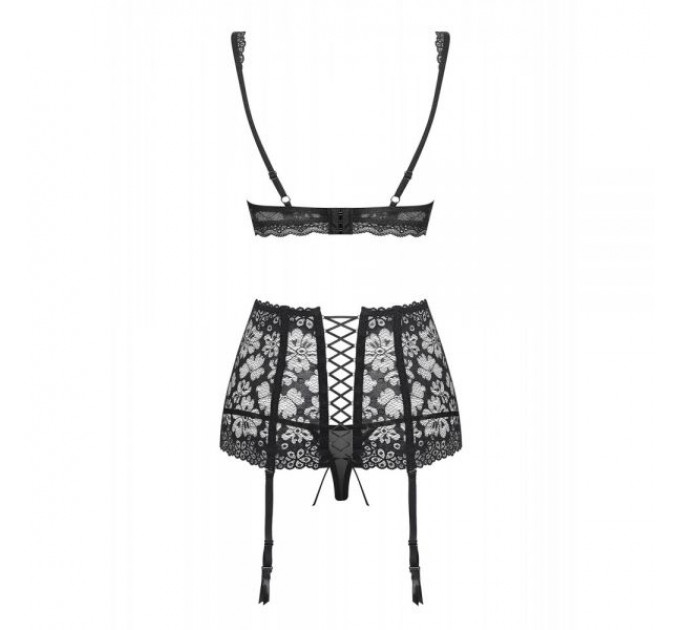 Комплект с поясом для чулок Obsessive 856-SEG-1 3 pcs set S/M