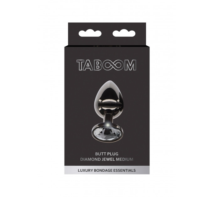 Анальная металлическая пробка M с черным камнем Butt Plug With Diamond Jewel Taboom