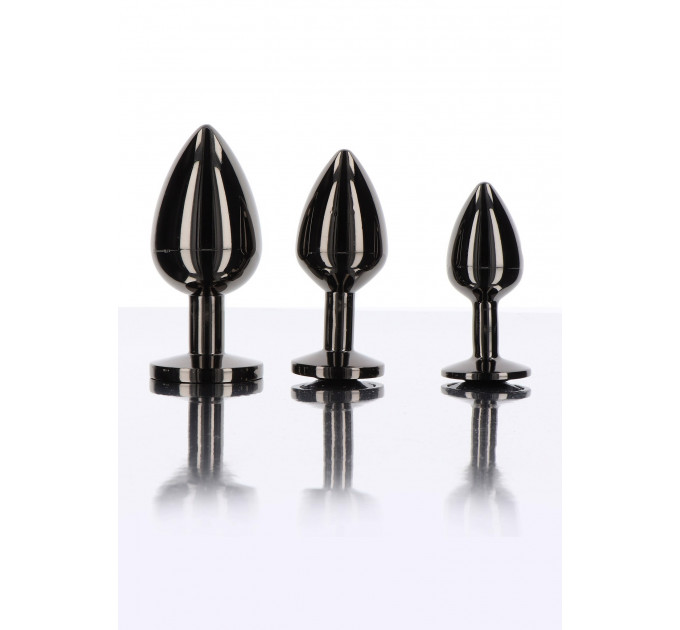 Анальная металлическая пробка M с черным камнем Butt Plug With Diamond Jewel Taboom