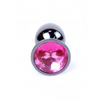 Анальна пробка з каменем Plug-Jewellery Dark Silver PLUG-Pink розмір S