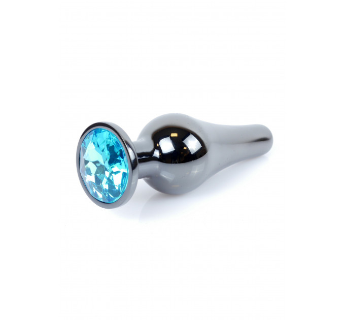 Анальна пробка з нержавіючої сталі з каменем Plug-Jewellery Dark Silver BUTT PLUG-Light Blue