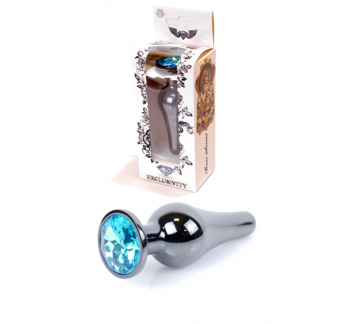 Анальна пробка з нержавіючої сталі з каменем Plug-Jewellery Dark Silver BUTT PLUG-Light Blue