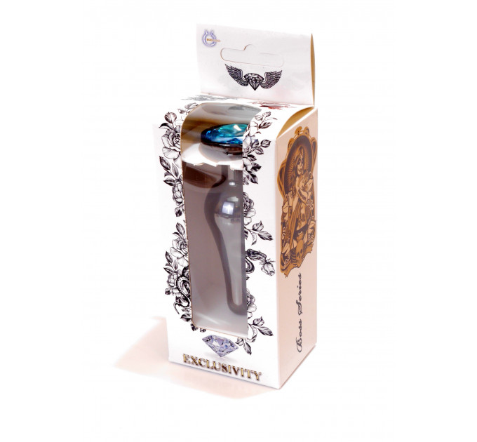 Анальна пробка з нержавіючої сталі з каменем Plug-Jewellery Dark Silver BUTT PLUG-Light Blue