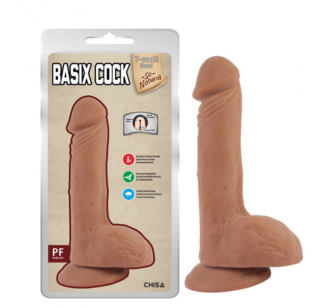 Фаллоимитатор реалистичный с мошонкой на присоске Chisa T-skin ReaL Basix Сock, бежевый, 22.5 см
