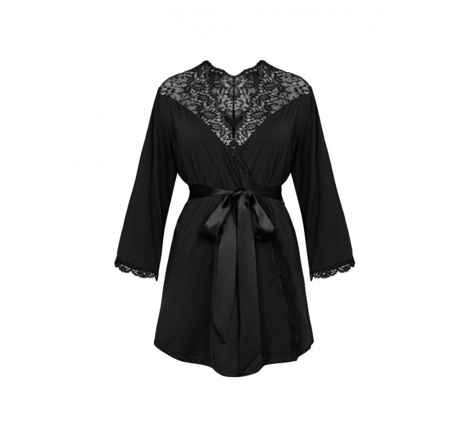Халат черный Obsessive Bellastia peignoir XS/S