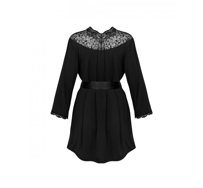 Халат черный Obsessive Bellastia peignoir XS/S