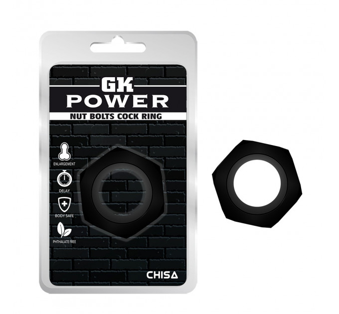 Кільце ерекційне Chisa GK Power Nust Bolts Cock Ring у вигляді болта, чорне
