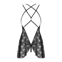 Комплект мереживний Obsessive 860-BAB-1 пеньюар та трусики стрінги, чорний, S/M