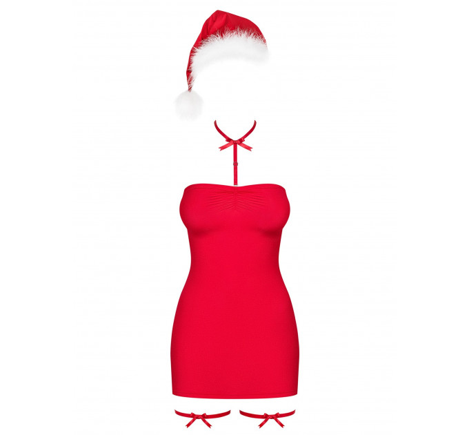 Комплект- платье и шапка Санты Obsessive Kissmas chemise, красный, XXL