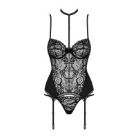Корсет з пажами для панчох Obsessive Diyosa та трусиками в комплекті, чорний, S/M