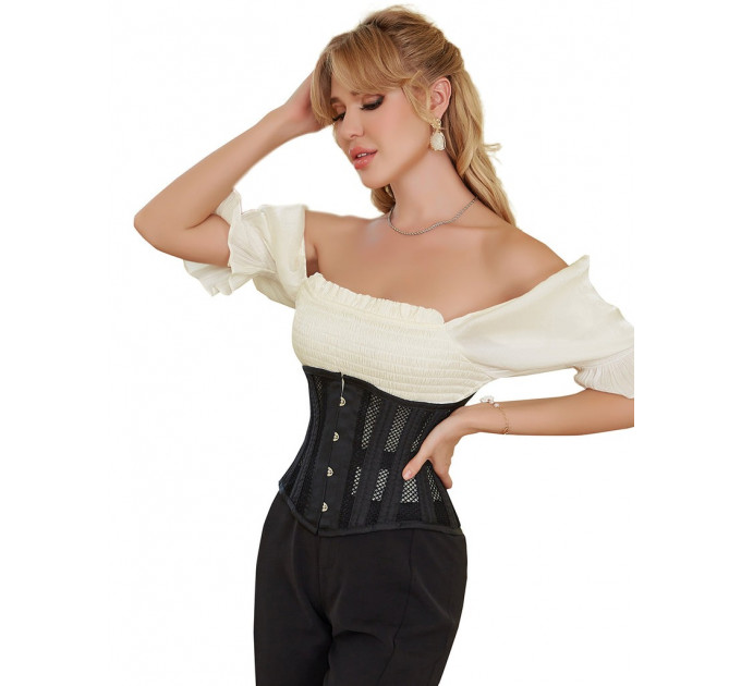 Корсет из сетки Star Night Steel Bones Grid Corsets с крючками и шнуровкой, черный, L (без коробки)