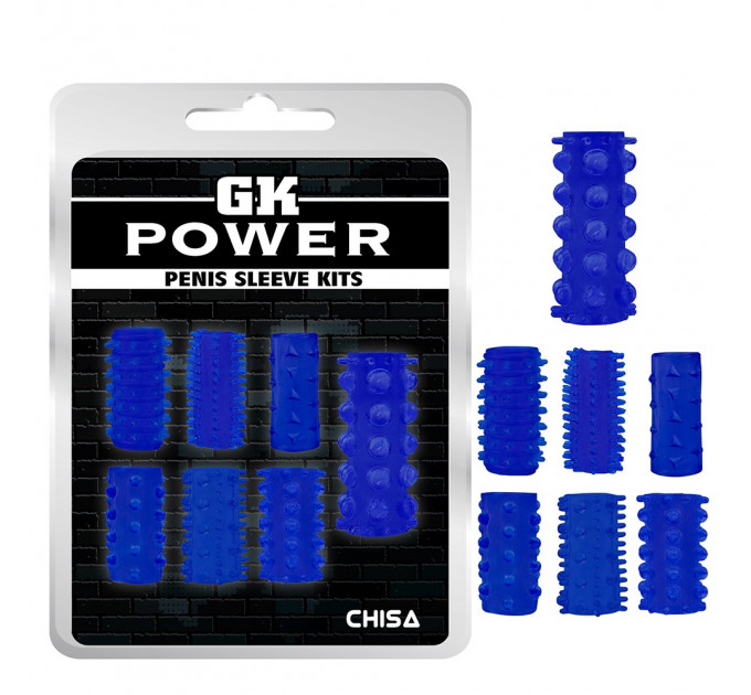 Набір насадок на пеніс Chisa GK Power з різним рельєфом, синій