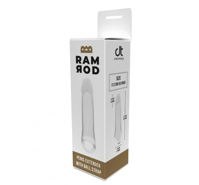 Насадка на пенис Dreamtoys Ramrod с кольцом для мошонки, прозрачная