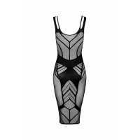 Платье черное Obsessive D609 с геометрическими узорами, S/M/L