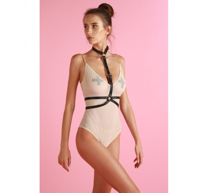 Портупея с ошейником One Size H2, экокожа, черная