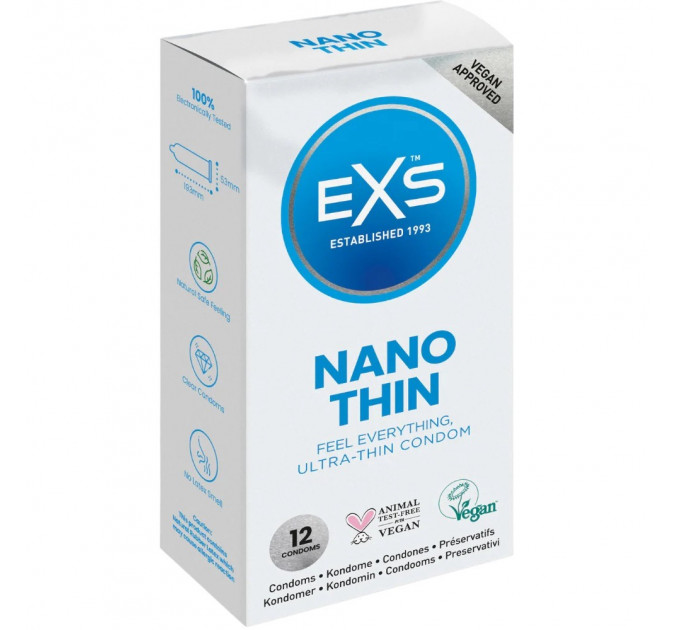 Презервативи ультратонкі з латексу EXS Nano Thin веганські (ціна за упаковку, 12 шт.)