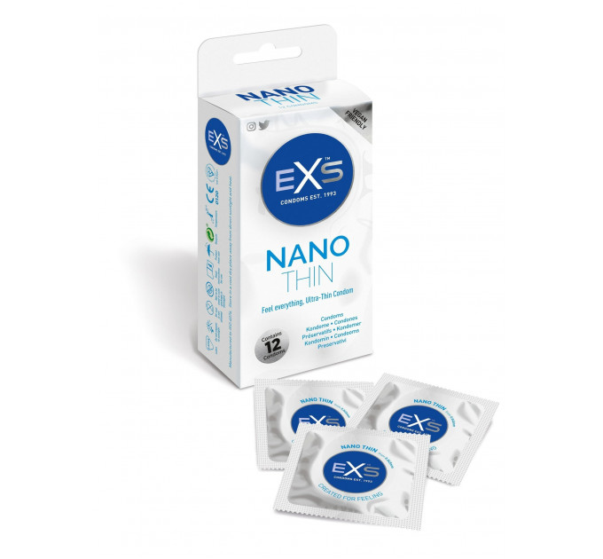 Презервативи ультратонкі з латексу EXS Nano Thin веганські (ціна за упаковку, 12 шт.)