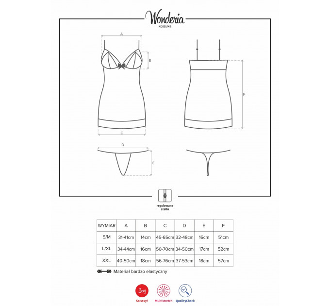 Сорочка Obsessive Wonderia chemise & thong black S/M