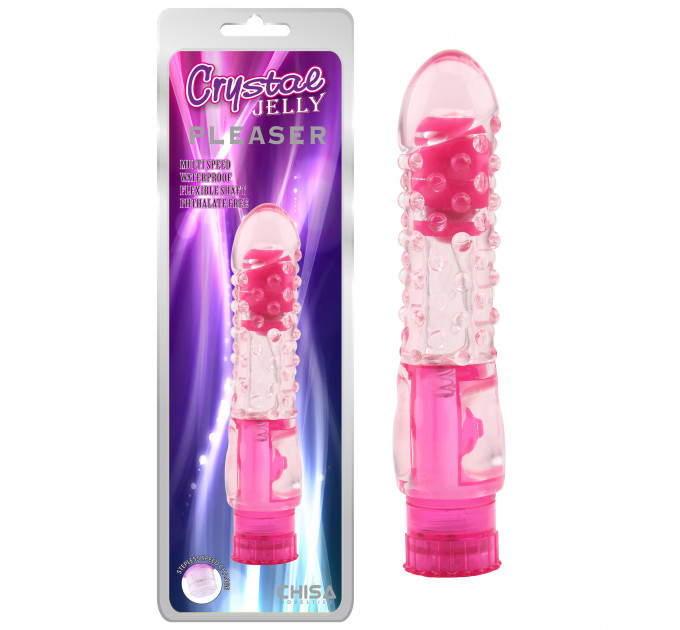 Вибратор с рельефом Chisa Crystal Jelly Pleaser на батарейках, розовый