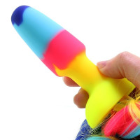 Анальний райдужний затор Rainbow Unicorn Anal Plug With Tail з хвостом