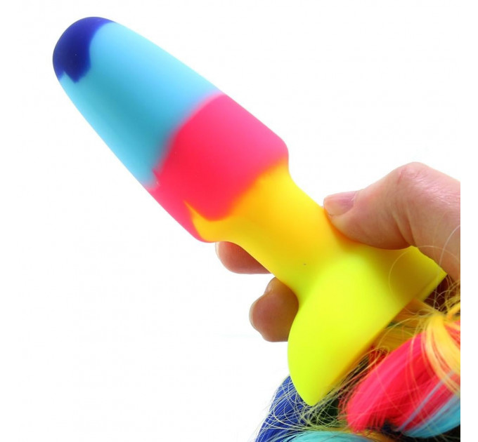 Анальная радужная пробка XR brands Rainbow Unicorn Anal Plug With Tail с хвостом