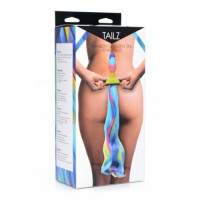 Анальний райдужний затор Rainbow Unicorn Anal Plug With Tail з хвостом