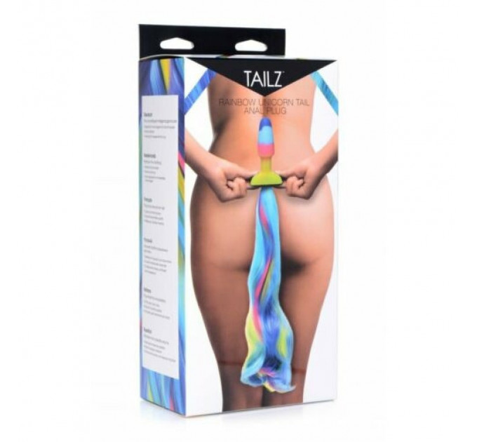 Анальная радужная пробка XR brands Rainbow Unicorn Anal Plug With Tail с хвостом