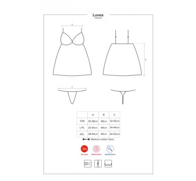 Сорочка с ажурным лифом и стрингами в комплекте Obsessive Luvae черный, S/M