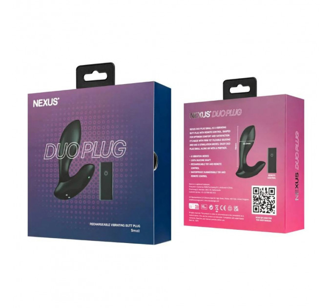 Анальная пробка с вибрацией и дистанционным пультом Nexus Duo Plug черная, 9.8 х 3.3 см
