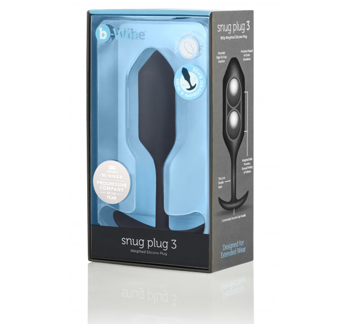 Анальна пробка із зміщеним центром ваги Snug Plug 3 B-Vibe, силіконова, чорна