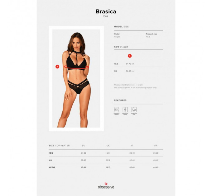 Бюстгальтер с чокером Obsessive Brasica черный, XS/S