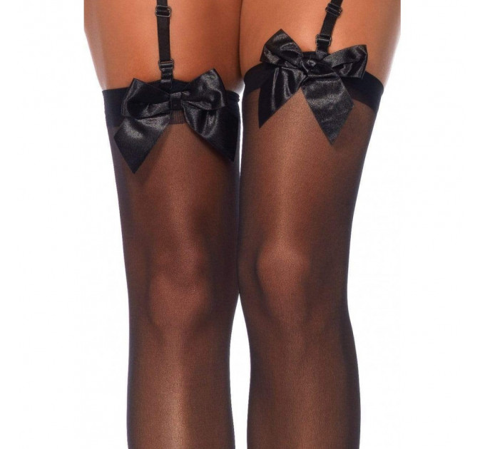 Чулки с бантиком Leg Avenue Sheer Thigh Highs, черные, O/S