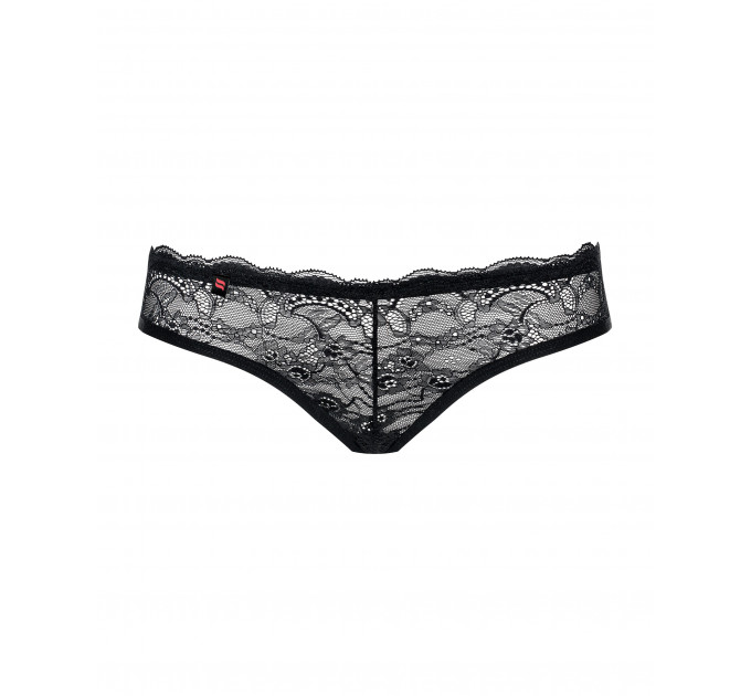 Трусики с декоративными стрепами по попе и бантиком Obsessive Frivolla черный, L/XL
