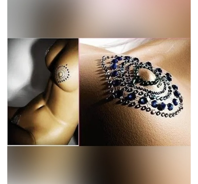 Прикраси для грудей та бікіні зі стразами Bijoux Indiscrets Flamboyant смарагдово-блакитний