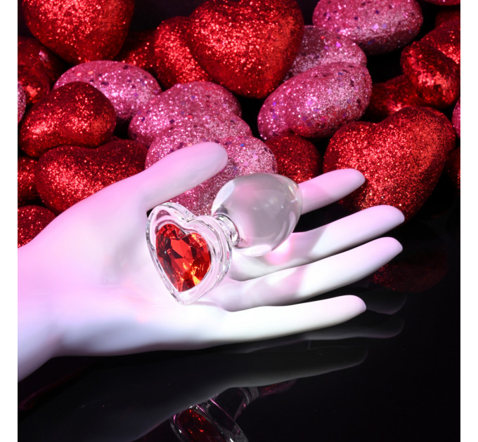 Анальна пробка скляна M ADAM ET EVE RED HEART GEM GLASS PLUG MEDIUM