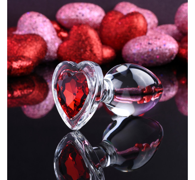 Анальна пробка скляна M ADAM ET EVE RED HEART GEM GLASS PLUG MEDIUM