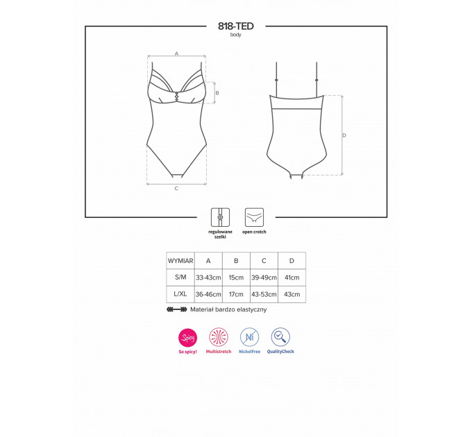 Боди Obsessive 818-TED-1 черный с вышивкой S/M