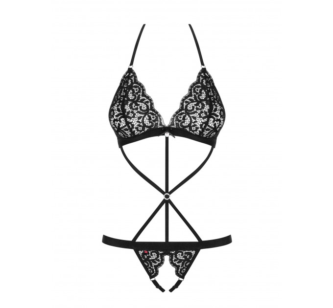 Боди Obsessive Black Pepper, кружевное, с открытым доступом, черное, S/M