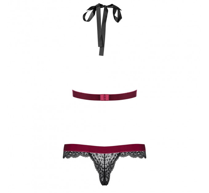 Боди кружевное с открытой спиной Obsessive Rossita, черный, S/M
