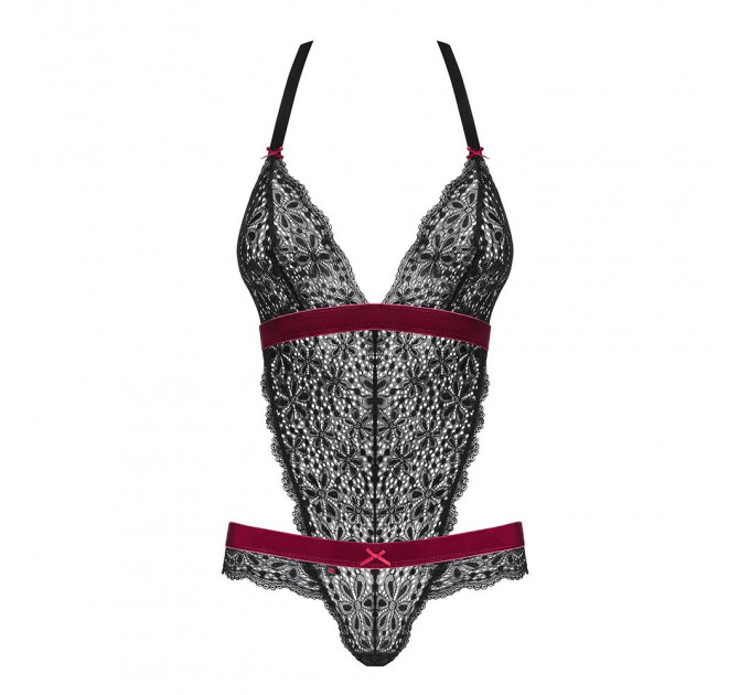 Боди кружевное с открытой спиной Obsessive Rossita, черный, S/M