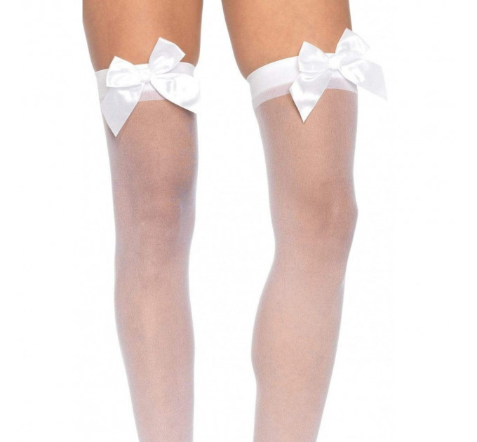 Чулки с бантиком Leg Avenue Sheer Thigh Highs, белые, O/S