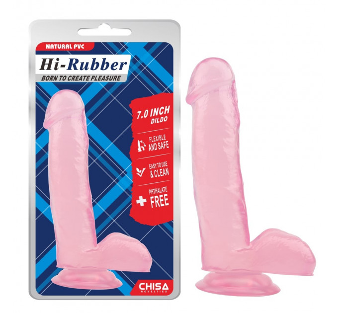 Фаллоимитатор розовый Chisa Hi-Rubber 7.0 с яичками на присоске