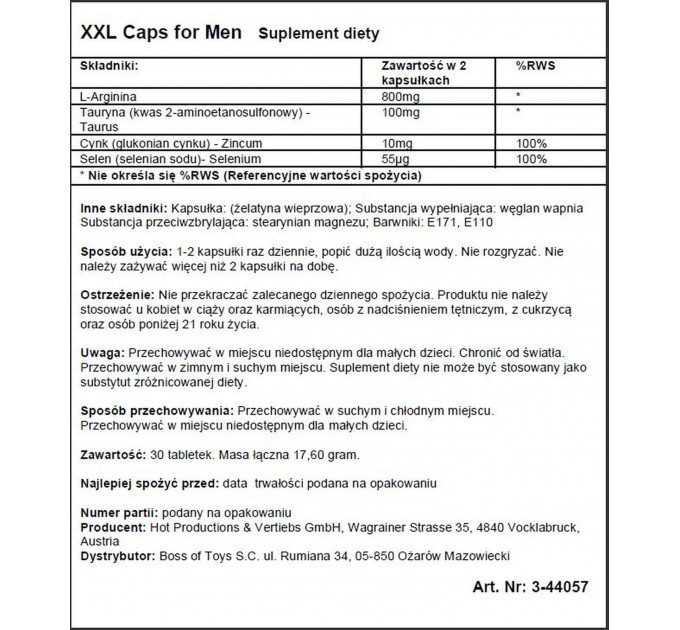 Капсулы для потенции HOT XXL Caps for man 30 шт.